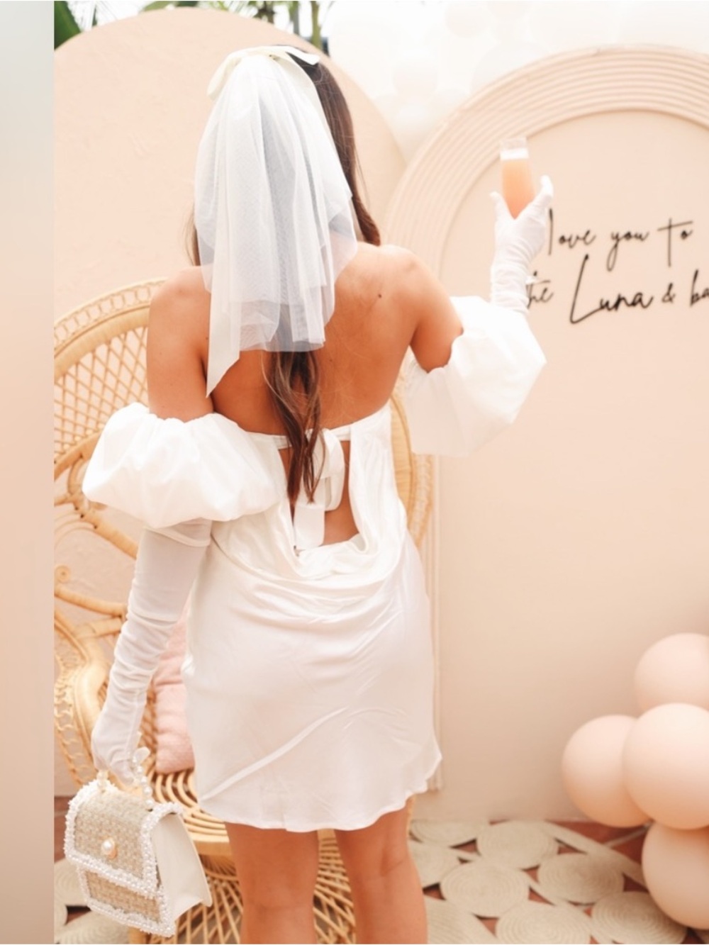 For Love & Lemons Hazel Detachable Puff Sleeve/Gloves Bridal Mini Dress NWT $279 - Picture 11 of 16